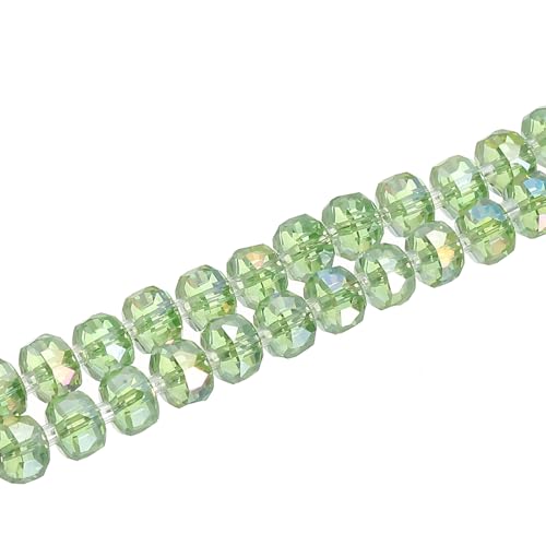 PATIKIL 75 Pcs 8mm OD 5mm Thick Crystal Glass Beads, Rondelle Crystal Beads Faceted Cut Gemstone Strand with Spacer Beads for Craft, Bracelet, Necklace, Light Green - color: Light Green
