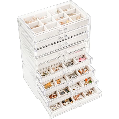 Lolalet Earring Holder Organizer Box Jewelry Storage with 9 Drawers, Clear Acrylic Stackable Earring Case with Adjustable Velvet Trays for Women on Dresser Vanity -Warmwhite, 9 Layers - color: Warmwhite, size: 9 Layers