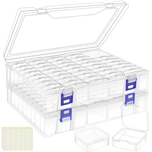 DILIBRA Bead Organizer Box, 92Pcs Small Bead Organizers and Storage Plastic Cases, Mini Clear Storage Containers Boxes with Hinged Lid for Diamond Painting Accessories Seed Jewelry Crafts - color: 2 Pack (92 Organizers)