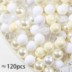 20mm Acrylic Beads 120pcs White Chunk Bubblegum Bead 20mm Multicolor Beadable Pen Ball Beads for Pen Bag Jewelry Making Necklace Bracelets (White) - color: white