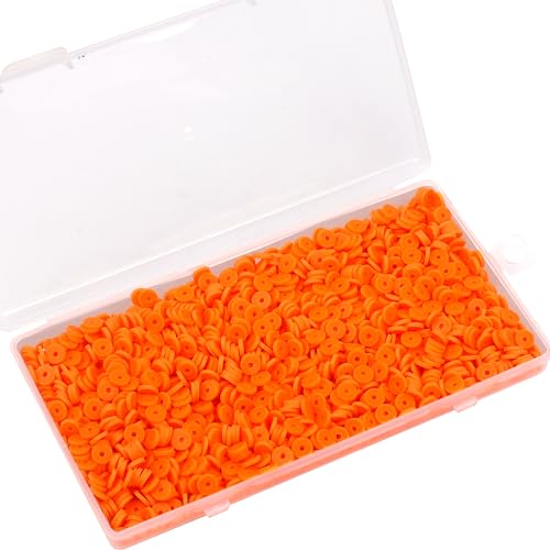 2000Pcs White Clay Beads Polymer Clay Spacer Beads Flat Beads 6mm Round Heishi Vinyl Beads for DIY Craft Adults Bracelets Necklace Jewelry Making Earring Accessories (Orange) - color: Orange