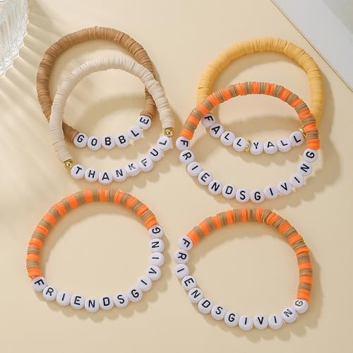 Thanksgiving Stackable Bracelet for Women Set Colorful Beads Rubber Ring Elastic Layering Letter Disc Maple Leaf Pendant Clay Stretch Fall Bracelets Fall Costume Bracelet Jewelry for Women - style: Style2