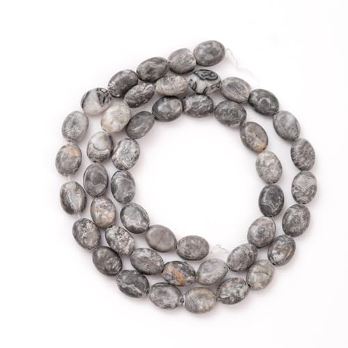 6×8mm Natural Map Gemstone Loose Beads Flat Oval Healing Crystal Loose Stone Beads for Jewelry Necklace Bracelet Earring Craft - color: Map Stone