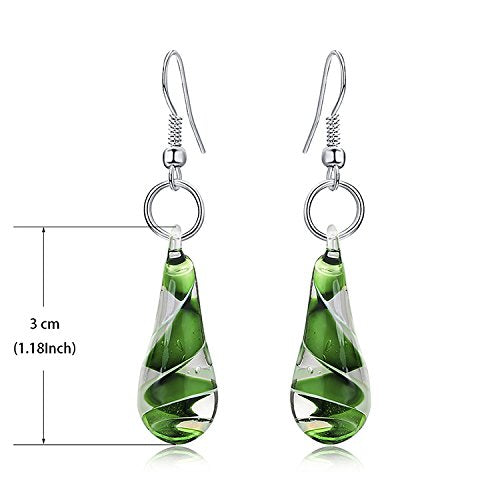 Glass Water Drop Shape Glaze Spiral Dangle Earrings Lampwork Handmade Glass Bead Geometric Earrings for Women Jewelry - color: Green