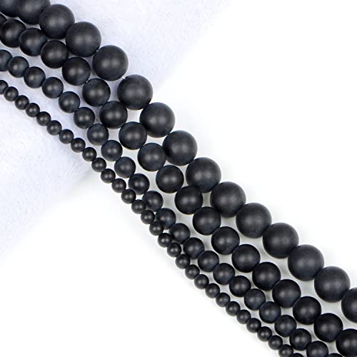 AD Beads Natural Gemstone Round Loose Beads 15" for Bracelet Necklace Earrings Jwelery Making Crafts DIY (4mm, Matte Black Onyx) - color: Matte Black Onyx, size: 4mm