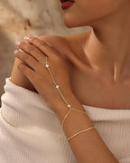 CHESKY 14K Gold Plated Hand Chain Bracelets for Women Set - Dainty Finger Ring Bracelet Stack Adjustable Hand Chains Durable Beaded Bracelets Trendy Simple Body Jewelry Gift for Women - style: 2clover bracelet-gd