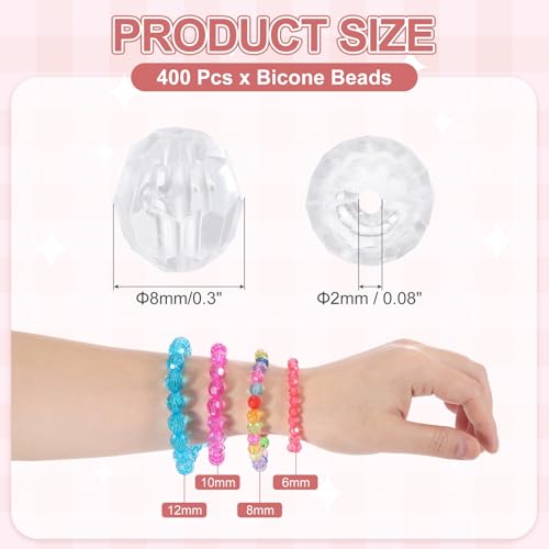 MECCANIXITY 400pcs Czech Faceted Bicone Beads 8mm Glass Spacer Bead Bulk for Jewelry Making & DIY Craft, Transparent - color: Transparent
