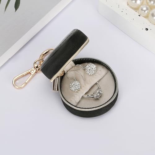 KUKUVR Jewelry Ring Holder Box with Keychain, Portable Gym Jewelry Storage Box Case, Small Travel Ring Earring Stud Necklace Storage Case (Black) - color: Black