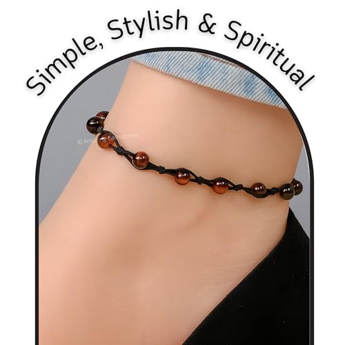 Amazing Gemstone Crystal Anklet Ankle Bracelets for Women - Waterproof Beaded Healing Crystal Anklets, Plus Size Chakra Gemstone Bead Anklet - color: Red Tiger Eye, style: Hand Knotted