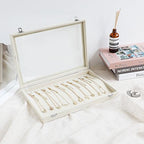 Wudygirl Necklace Organizer with Clear Glass Lid Stackable Jewelry Organizer Tray with 20 Hooks for Necklace Bracelet(Beige Necklace Box) - style: Beige Necklace Tray