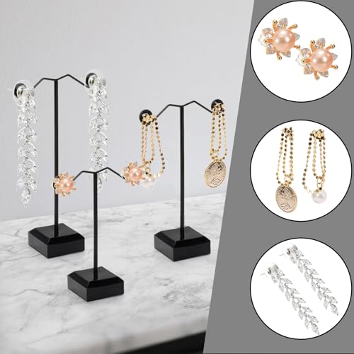 Coloch 18 Pcs Metal Earring Holder, Black T Bar Earring Display with 3 Heights Hoop Earring Display Stand with Acrylic Base Earring Showroom and Tradeshow Showcase Displays for Selling, Shows