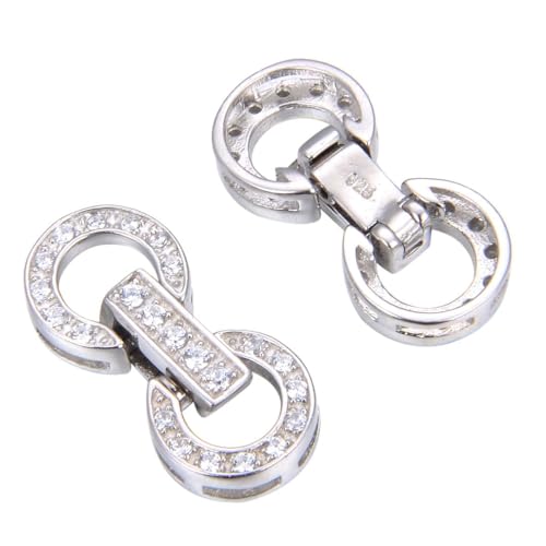 2pcs Adabele Authentic Sterling Silver Snap Lock Fold-Over Necklace Enhancer Hinged Clasp Cubic Zirconia CZ Imitation Diamond Tarnish Resistant for DIY Jewelry Making SS378-3
