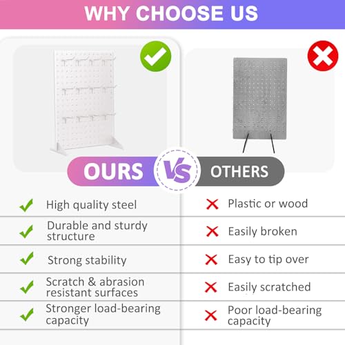 Acfunique 2 Pack Peg Board Display Stand for Vendors with 24 Hooks Metal Tabletop Pegboard Display Stand for Craft Shows 17" X 13" Retail Display Racks Peg Board Organizer Holder White - size: White 2 Display+24 Hook