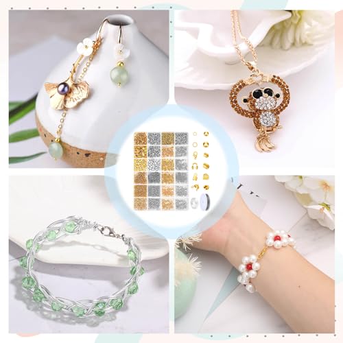 2384Pcs Crimp Beads Supplies for Jewelry Making, Including Crimp Bead Covers, Crimp Tubes, Bracelet Clasps and Closures, Crimp Ends, Jump Rings, Crimping Pliers and Beading Wire for Bracelets Making