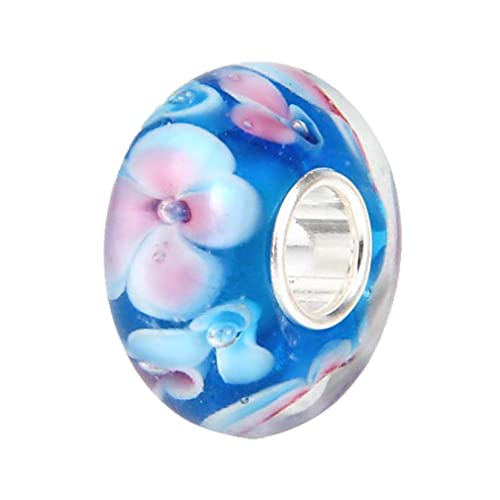 Murano Glass Charms Authentic 925 Sterling Silver Charms Core Red Flower Pink Love Heart White Yellow Glass Beads fit Pandora Style Bracelet for Women Wife Anniversary DIY Gift - color: color_94