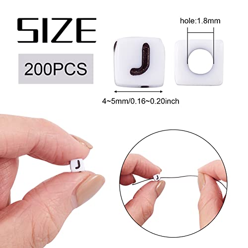 KISSITTY 240pcs Opaque Acrylic Letter J Cube Beads White Plastic Alphabet Loose Spacer Square Beads 4-5mm for DIY Name Bracelet Necklace Jewelry Crafts Making Hole: 1.8mm - color: Letter J#White and Black