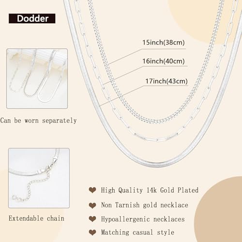Gold Layered Necklaces for Women, 14K Gold Plated Dainty Gold Chain Choker Necklace Stack, Herringbone Gold Necklaces Set - color: silver-3-Snake