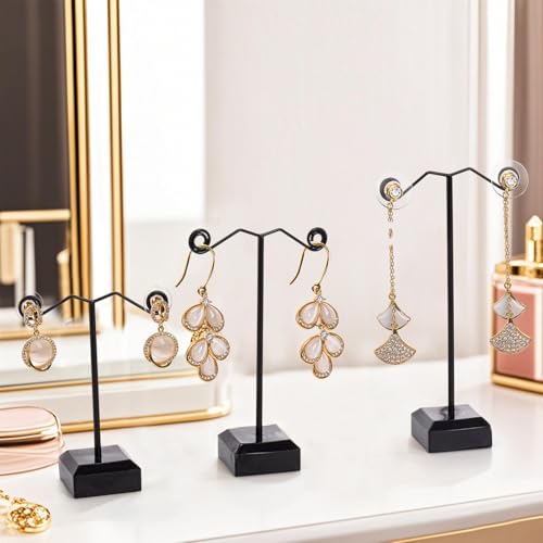 Coloch 18 Pcs Metal Earring Holder, Black T Bar Earring Display with 3 Heights Hoop Earring Display Stand with Acrylic Base Earring Showroom and Tradeshow Showcase Displays for Selling, Shows