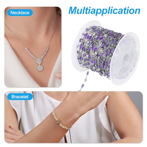 PATIKIL Stainless Steel Jewelry Chain, 16Ft 2mm Purple Enamel Link Cable Chains for Necklace Earring Bracelet Findings Jewelry Making Trucker Hat Chains, Silver/Purple - color: Silver/Purple