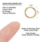 DanLingJewelry 500 pcs 304 Stainless Steel 25 Gauge Open Jump Rings 4mm for Jewelry Making Connectors Jewelry Finding Golden Color - color: 500 pcs - ф4mm δ 0.5mm - Golden