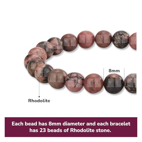 Crystal Vibe 8mm Beaded Bracelets For Women Men - Healing Crystal Bracelet - Adjustable Size - color: rhodolite