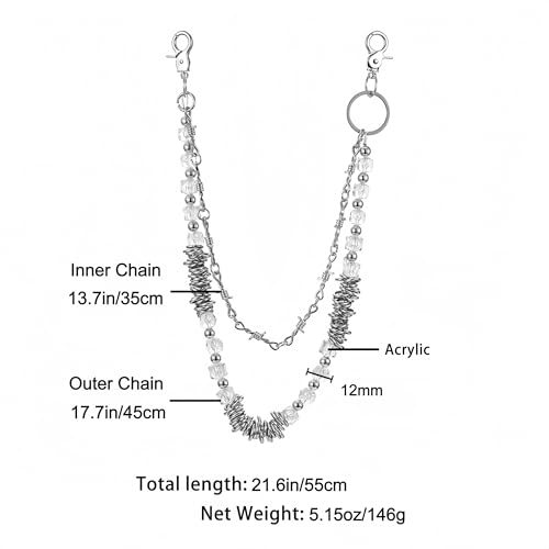 Layered Punk Pants Chain for Men Women, Gothic Hip Hop Jean Chain Wallet Chain Biker Trouser Chain, Goth Emo Fashion Keychain Accessories - color: 2L-Clear