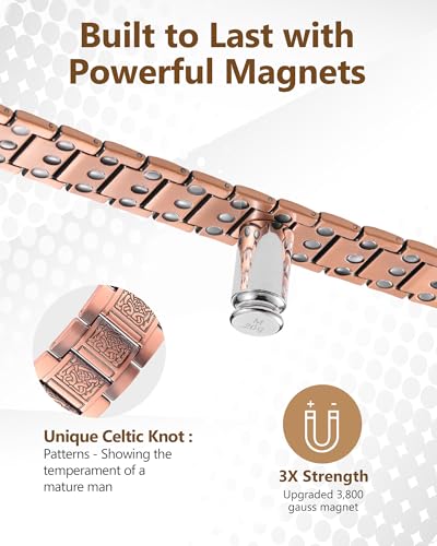 Feraco Copper Bracelet for Men 3X Strength,Magnetic Therapy Bracelet Copper Jewelry with Powerful 3800 Gauss Magnets - style: Celtic Knot