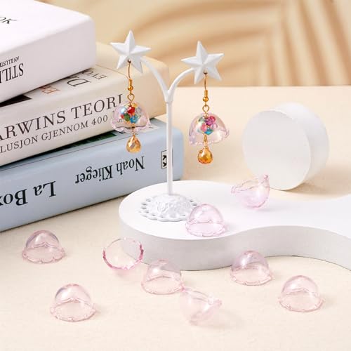 FASHEWELRY 10Pcs 21mm Glass Wind Bell Beads for Wind Chime Transparent Glass Fishing Bead Jellyfish Beads Light Pink Trumpet Flower Beads Caps for Craft Jewelry Making - color: 21mm，Light Pink