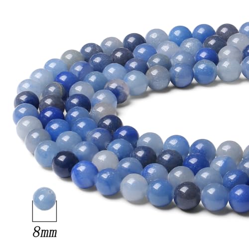 DUQGUHO Blue Aventurine Beads 8mm Natural Crystal Beads Round Polishing Stone Bead Genuine Gemstone Beads for DIY Jewelry Making 47 Pcs - color: Blue#6