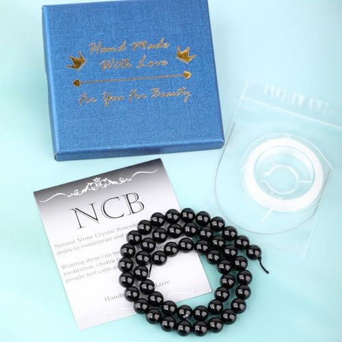 Natural Stone Beads Round Genuine Real Stone Beading Strand Loose Gemstones DIY Smooth Bead for Bracelet Necklace Earrings Jewelry Making (Black Onyx, 8mm 45 Pieces) - color: Black Onyx, size: 8mm 45pcs