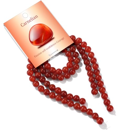 100PCS 8mm Natural Carnelian Beads Gemstone Round Loose Beads for Jewelry Making Chakra Crystal Stone Beads for Bracelets Necklace Earrings Making Supplies (100pcs/Strand) - color: Carnelian, size: 100PCS