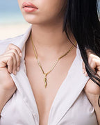 Barzel 18K Gold Plated Flat Marina Chain With Italian Horn Necklace Cornicello - Made In Brazil - size: 20 Inches
