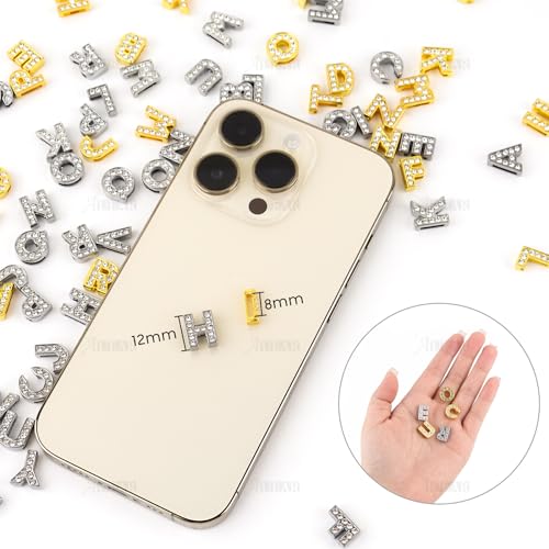 AUEAR, 104 Pack Silver Gold A-Z 8mm Full Rhinestone Slide Charms Crystal Alphabet Letter Alloy for Bracelets Necklace Wristbands DIY Jewelry Making - color: Silver & Gold, size: 104 Pack