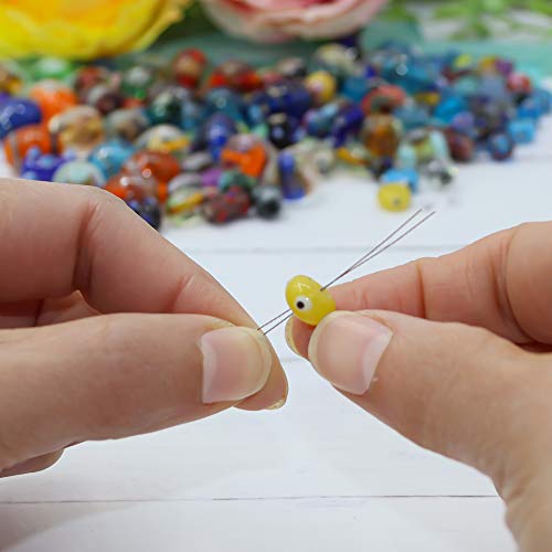 Assorted Glass Beads for Jewelry Making Adults, Bulk Glass Beads for Crafts, Lampwork Murano Bead Mix for Bracelets and Necklaces, Crafting Beads Supplies Kit, Large & Small Beads