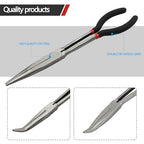 3-Piece 11" Precision Long Nose Pliers Set with Insulated Comfort Grip Handles,Straight Long Needle Nose Pliers,25/45 Degree Angle Curved Pliers for Wire Bending,Shaping,Trimming - size: 3pcs-Straight/25/45