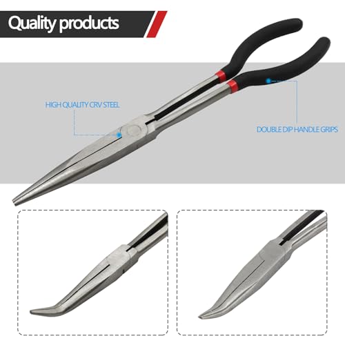 3-Piece 11" Precision Long Nose Pliers Set with Insulated Comfort Grip Handles,Straight Long Needle Nose Pliers,25/45 Degree Angle Curved Pliers for Wire Bending,Shaping,Trimming - size: 3pcs-Straight/25/45