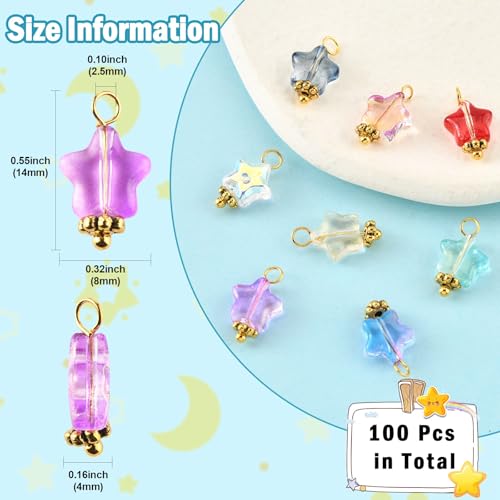 Ipotkitt 100 Pcs Electroplate Glass Star Charms with Glitter Powder Celestial Jewelry Findings Crystal Star Shaped Beads Charms for DIY Jewelry Making - color: 100pcs-Glass Star Charms-14x8x4mm