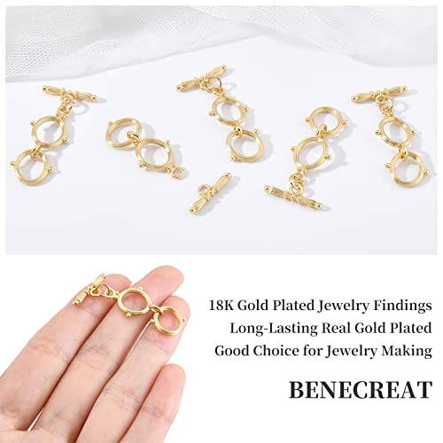 BENECREAT 6 Sets 18K Gold Plated Brass Toggle Clasps Double Ring Clasps and Metal Bar for Necklace Chain Bracelets Jewelry Making Craft DIY