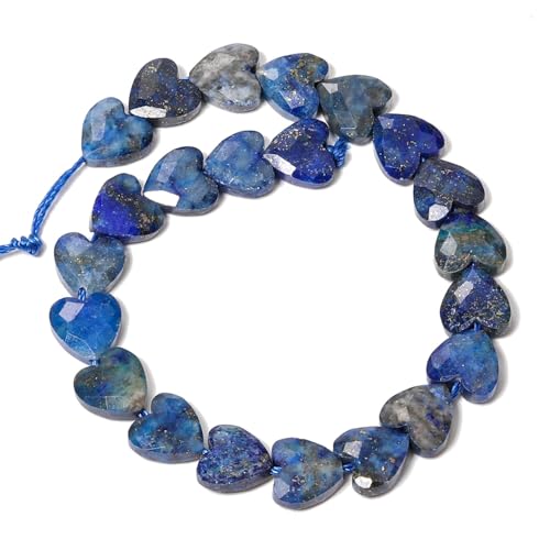 22pcs Faceted Heart Stone Beads Natural Lapis Lazuli Bead 8mm Crystals and Healing Stones for Jewelry Making Supplies,Friendship Bracelet Kit,Love Gifts - color: Lapis Lazuli