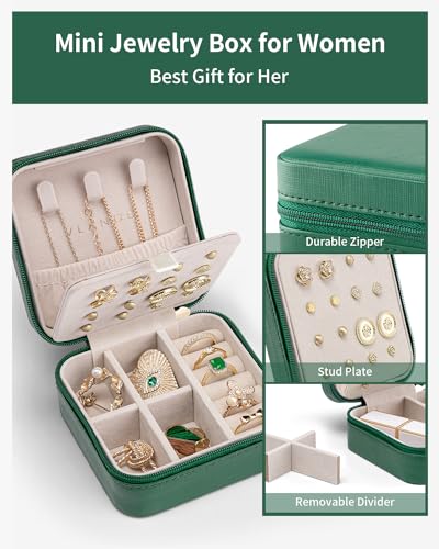 VLANDO Travel Jewelry Case, Small Travel Jewelry Organizer Box for Girls Women - Dark Green - color: Dark Green