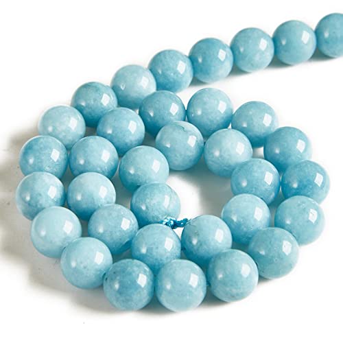 45pcs 8mm Deep Aquamarine Beads Natural Gemstone Beads Round Loose Beads for Jewelry Making - color: Aquamarine, size: 8mm