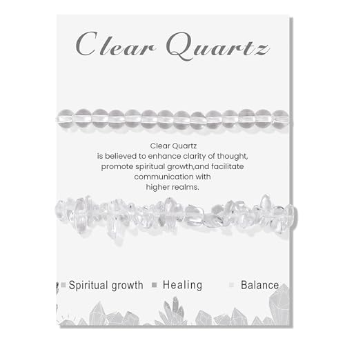 Healing Crystal Bracelets for Women 2 PCS 6mm Natural Stone Bracelet Stretch Crystal Beaded Bracelets Handmade Gemstone Bracelet Jewelry Gifts Christmas Gifts for Women Girls - style: clear quartz
