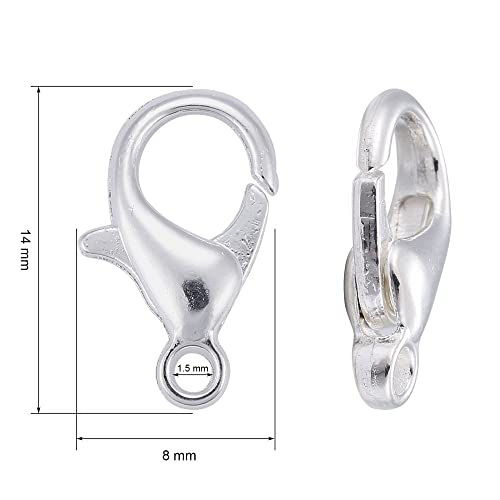 HDSupplies 100 Pieces - Lobster Clasps - Bright Silver Tone - 14x8mm / 1.8mm Hole - color: Bright Silver Tone, size: 14x8mm