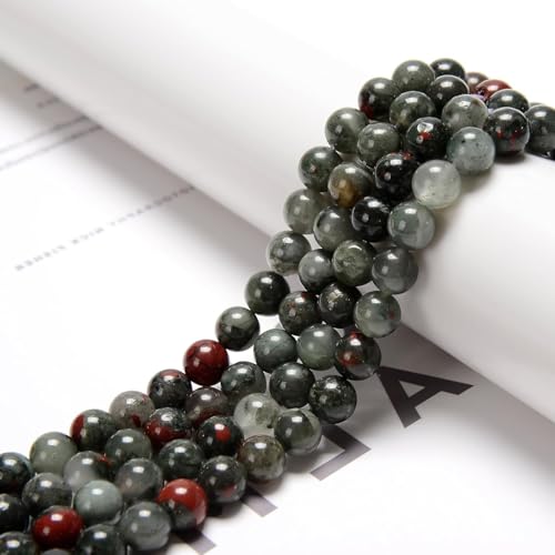 HAAMIIQII 60pcs 6mm Natural African Bloodstone Beads Round Loose Gemstone Beads for Jewelry Making Strand 15 Inch - color: African Bloodstone, size: 6mm 60pcs