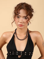 Sacina Y2k Aesthetic Emo Beaded Ball Chain Necklace, Gothic Punk Grunge Necklace, Christmas Jewelry Gift - color: Black, size: 18 in