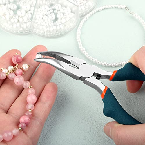 SPEEDWOX Bent Nose Pliers With Cutter - 5 Inch Curved Serrated Jaw Convex Shoulder Precision Jewelry Pliers For Wire Wrapping & Beading - style: Bent Nose Pliers With Cutter