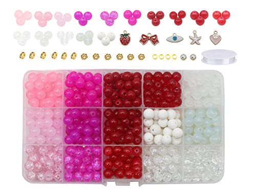 640PCS 8mm Assorted-Color Glass Beads for Jewelry Making Bracelet Durable Space Loose Round Beads for Jewelry Making Earring, Necklaces, Adult Craft Supplies - size: 8mm Valentine #353