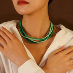 Multilayer Seed Beaded Necklaces for Women Bohemian Bead Choker Necklace Statement Layered Bead Necklaces Summer Jewelry Gift - color: Green
