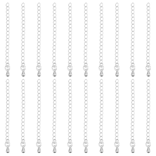 Beebeecraft 1 Box 20Pcs Bracelet Extender Chains Bulk 925 Sterling Silver Plated Brass Metal Tear Drop Charm Extension Curb Chains Tails for Jewelry Making Necklaces Bracelets DIY Crafts Supplies - color: Silver-teardrop