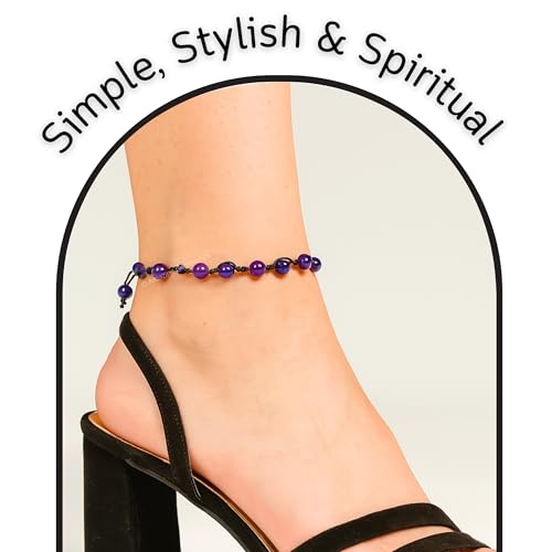 Amazing Gemstone Crystal Anklet Ankle Bracelets for Women - Waterproof Beaded Healing Crystal Anklets, Plus Size Chakra Gemstone Bead Anklet - color: Amethyst, style: Hand Knotted